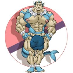 barely_clothed big_muscles bodybuilder huge_pecs huge_penis humanized male_only muk100 muscular_male pokémon_(species) pokemon tagme vaporeon