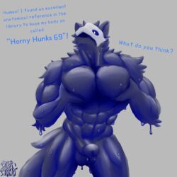 1:1 abs anthro balls big_breasts changed_(video_game) english_text genitals goo_creature hi_res liquid_latex male male_only mask monster muscular muscular_anthro muscular_male pecs penis puro_(changed) solo text thebarabandit