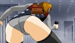 1girls animated animated ass ass_focus bent_over gun leotard najica_blitz_tactics najica_hiiragi