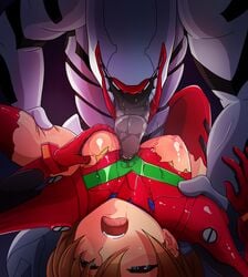 asuka_langley_sohryu bodysuit breast_hold breasts clothing hirume mass_production_eva medium_breasts monster neon_genesis_evangelion nipples no_bra plugsuit saliva tagme tongue_out torn_clothes wardrobe_malfunction wet