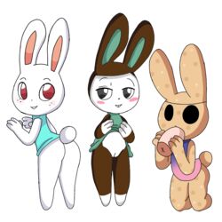 3girls animal_crossing bottomless carmen_(animal_crossing) coco_(animal_crossing) female fur furry kekitopu looking_back nintendo pinkcookiecheong pussy rabbit ruby_(animal_crossing) tagme tail topwear