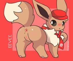 anus ass blush cute_face eevee female feral fluffydasher genitals hi_res nintendo pokémon_(species) pokemon pokemon_(species) pokemon_cafe_mix pussy raised_tail solo video_games