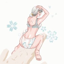 1boy 1boy1girl 1girls animated ass cow_girl female gif jayking male pixel_art silver_hair swimsuit white_hair