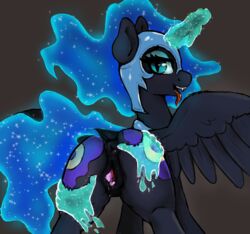 2020 alicorn animal_genitalia animal_pussy anus armor ass cutie_mark dark_persona dock dosh equid equine_pussy female feral friendship_is_magic genitals hasbro headgear helmet hi_res horn looking_at_viewer looking_back mammal my_little_pony nightmare_moon_(mlp) open_mouth princess_luna_(mlp) pussy simple_background tongue tongue_out wings