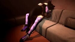 1animal 1girls 3d animated ayane_(doa) canine cling dead_or_alive dog domestic_dog hug missionary_position no_sound on_couch purple_hair santalol sitting source_filmmaker thighhighs video zoophilia