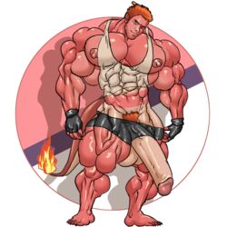 bara barely_clothed big_muscles bodybuilder charmeleon huge_pecs huge_penis huge_thighs humanized male_only muk100 muscular_male nintendo pokémon_(species) pokemon tagme