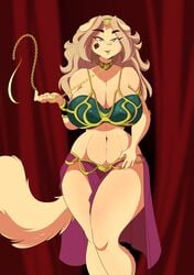 1girls anthro armband belly_dancer belly_dancer_outfit bracelet chain_leash chains cleavage curvy dancer dancer_outfit dog_ears dog_girl dog_tail doggirl femsub furry hairband happy_sub harem_girl harem_outfit huge_breasts loincloth long_hair pink_eyes sagestrike2_(artist) sapphire_(sagestrike2) slave slave_bikini slave_collar slave_leia_(cosplay) slave_outfit slavegirl solo_female submissive_female tail tattoo voluptuous