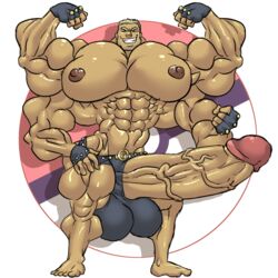 bara barely_clothed big_muscles bodybuilder huge_pecs huge_penis huge_thighs humanized machamp male_only muk100 muscular_male pokemon pokemon_(species) tagme