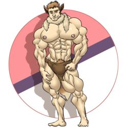 barely_clothed big_muscles bodybuilder eevee huge_pecs huge_thighs humanized male_only muk100 muscular_male pokemon tagme