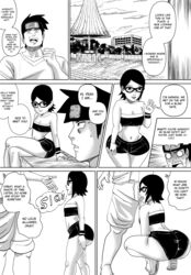 1boy 1boy1girl 1girls age_difference big_ass black_and_white black_eyes black_hair boruto:_naruto_next_generations breast_grab bubble_ass bubble_butt cleavage clothed clothing comic crop_top curvaceous curvy curvy_figure dialogue doompypomp english_text feet female flip_flops footwear forehead_protector glasses headband large_ass naruto naruto_(series) older_male open_mouth original_character outdoors outside public public_sex saliva saliva_drip sandals sarada_uchiha sex short_hair short_shorts shorts sitting sleeveless sleeveless_shirt small_breasts squatting straight text thick_thighs thighs toes tongue tongue_out tubetop voluptuous wide_hips wristband younger_female