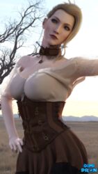 3d blender blender_(software) blonde_hair blue_eyes cow_girl cowboy cowgirl daz_studio dimipron female female_only final_fantasy final_fantasy_vii final_fantasy_vii_remake mature_female milf outside pale-skinned_female scarlet_(ffvii) solo western