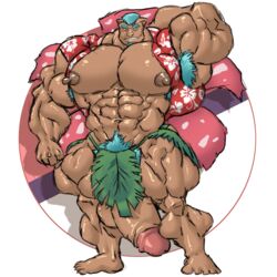 bara barely_clothed big_muscles bodybuilder huge_pecs huge_penis huge_thighs humanized male_only muk100 muscular_male nintendo pokémon_(species) pokemon pokemon_rgby tagme venusaur