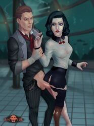 age_difference arcincub before_sex bioshock bioshock_infinite black_hair blue_eyes booker_dewitt captured cigarette clothed_sex clothing corset daughter disability elizabeth_comstock erection father_and_daughter female forced incest male neck_ribbon penis petting skirt torn_clothes unbuttoned underwater