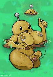 2020 ass electronic_arts female futanari grass hi_res huge_breasts humanoid looking_at_viewer multicolored_nipples nipple penis piercings plain_background plant_boy plant_girl plantie plants_vs_zombies popcap_games potato potato_mine_(pvz) saechko simple_background video_game