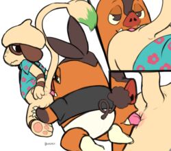 anal anthro blush clothed clothing hi_res kinkmilk looking_back male male/male mammal nervous nintendo oral pignite pokémon_(species) pokemon prox_chop rimming sex shirt smeargle suina topwear tracy_(linker) underwear video_games