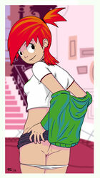 cartoon_network female female_only foster's_home_for_imaginary_friends frankie_foster human lascar panties panties_down red_hair skirt skirt_up solo uncensored undressing