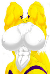 abs anthro biceps breasts color digimon female female_only front_view fur furry hyper_breasts looking_at_viewer muscles muscular muscular_arms muscular_female nude renamon ryuakira smile smiling solo tail winking winking_at_viewer