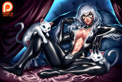 1girls 2015 animal black_cat_(marvel) blue_eyes bodysuit breasts cats catsuit cleavage domino_mask felicia_hardy female large_breasts long_hair marvel marvel_comics mask open_bodysuit open_clothes pet quirkilicious shiny shiny_suit skin_tight spider-man_(series) tight_clothes tight_clothing unzipped unzipped_bodysuit white_hair zipper_pull_tab