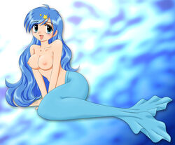 1girls blue_eyes blue_hair blush breasts female female_only hair hanon_hosho houshou_hanon jpg long_hair mermaid mermaid_melody_pichi_pichi_pitch monster_girl nipples nude smile solo topless