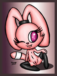 anthro chowder female female_only front_view huge_eyes huge_head innocenttazlet mostly_nude panini pink_fur pussy sitting solo tagme thighhighs toony