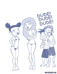 2girls american_dragon:_jake_long arthur_spudinski bikini disney disney_channel female greyscale jab jake_long male medium_breasts monochrome rose_(huntsgirl) small_breasts swimsuit trixie_carter