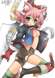 7th_dragon animal_ears ass breasts cat_ears fighter nipples short_hair