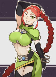 breasts cassie_(paladins) female hi-rez_studios large_breasts paladins_(game) red_hair smile solo splashbrush timber_cassie