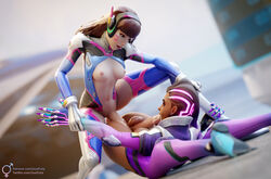 2futas 3d 3d_(artwork) anal anal_creampie anal_missionary anal_sex autofellatio brown_hair brunette cum cum_in_ass cum_in_mouth cum_in_own_mouth cum_inside d.va functionally_nude futa_on_futa futa_only futanari justfuta medium_breasts missionary_position nude oral_creampie overwatch sombra tagme