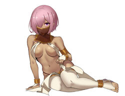 1girls belly belly_dancer belly_dancer_outfit bocas_top dancer dancer_outfit fate/grand_order fate_(series) female fingerless_gloves harem_girl harem_outfit large_breasts loincloth looking_at_viewer mash_kyrielight mouth_veil pink_hair purple_eyes short_hair simple_background slave slave_outfit slavegirl stockings toeless_legwear veil vococo white_background yd's_slave_outfit