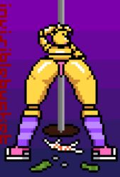 animatronic anthro ass avian big_ass bird chicken clothing female female_only five_nights_at_freddy's five_nights_at_freddy's_2 invisiblebucket leaning leaning_forward legwear looking_at_viewer looking_back machine pixel_art pole presenting rear_view robot seductive sneakers socks solo stripper topless toy_chica_(eroticphobia) toy_chica_(fnaf)