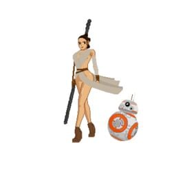 bb-8 clothed clothing female female_focus infinityyul pixel_art rey staff star_wars the_force_awakens transparent_background walking weapon