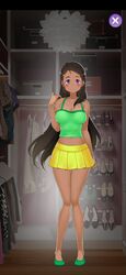 booty_calls brown_hair devi_(booty_calls) purple_eyes short_skirt top