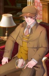 1boy basil_(blush_blush) blush_blush detective game male male_only penis sad_panda_studios sherlock_holmes testicles yaoi