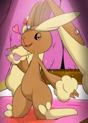 2020 anthro beautyfromabove blush brown_body clothed clothing digital_media_(artwork) female fur genitals hi_res lagomorph looking_at_viewer lopunny mammal nintendo open_mouth pokémon_(species) pokemon pokemon_(species) presenting pussy smile solo video_games