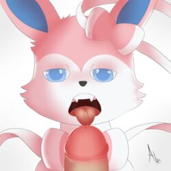 1:1 alecrc ambiguous_gender anthro duo eeveelution erection fellatio feral genitals hi_res human interspecies male mammal nintendo open_mouth oral penile penis pokémon_(species) pokemon pokemon_(species) sex simple_background sylveon tongue tongue_out video_games