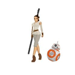 bb-8 clothed clothing female female_focus infinityyul pixel_art rey staff star_wars the_force_awakens the_last_jedi transparent_background walking weapon