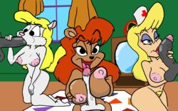 animaniacs anthro bear big_breasts blowjob doodleporn fellatio hello_nurse julie_bruin lipstick minerva_mink mink outercourse paizuri squeeze suck tiny_toon_adventures unseen_male_face warner_brothers