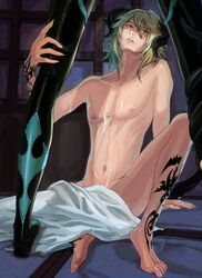 after_oral gay horns konoe lamento lamento_beyond_the_void legs male_only nude nude_male rai semen_on_body tattoos yaoi