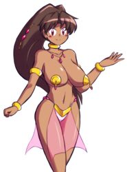 1girls armband belly belly_dancer belly_dancer_outfit bracelet brown_hair curvy dancer dancer_outfit dark-skinned_female female gold_pasties harem_outfit huge_breasts loincloth long_hair navel neckband necklace nipple_covers original original_character pasties paulgq red_eyes voluptuous