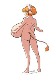 1girls ass backboob cow_ears cow_girl cow_horns cow_tail curvy female hucow huge_breasts naked nipples nude nude_female orange_hair original original_character paulgq rear_view short_hair tail_in_ass voluptuous