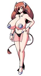 1girls amber_eyes belly bracelet brown_hair cow_ears cow_girl cow_horns cow_tail cowgirl curvy earrings female hucow huge_breasts loincloth navel necklace nipple_covers one_eye_covered original original_character pasties paulgq shoes voluptuous