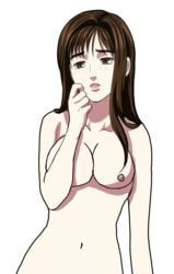 1girls black_eyes breasts brown_hair confused confused_look edit initial_d long_hair looking_at_viewer nude satou_mako transparent_background