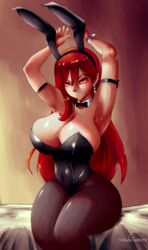 big_breasts bunny_ears bunny_girl bunnysuit erza_scarlet fairy_tail female female_focus female_only pantyhose red_hair solo solo_female solo_focus yomichiboy