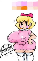 big_breasts black_eyes blonde_hair bow breasts clothed clothing earthbound huge_breasts mother_(series) ness nintendo nipple_bulge pac-man_eyes paula_jones paula_polestar shortstack subjectdie_(artist)