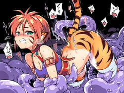 4:3 animal_humanoid bottomless breath_of_fire capcom clothed clothing felid felid_humanoid female green_eyes humanoid katt_(breath_of_fire) mammal mammal_humanoid rape tentacle tomoshibi_hidekazu video_games