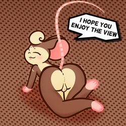 1:1 anus balls blush brown_body brown_fur cinnamon_(shountar) closed_eyes fur genitals looking_back male mammal mouse mouse_tail murid murine pattern_background raised_tail rear_view rodent shountar simple_background small_nose solo text tongue tongue_out