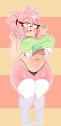 1girls amy_rose big_breasts black_thong breast_grab chubby curvy_figure disembodied_hand female front_view green_eyes higgyy huge_breasts huge_hips huge_thighs large_breasts navel pink_fur sega sonic_(series) thick_thighs thong underboob voluptuous wide_hips