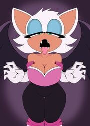 1girls absurd_res anthro big_breasts breasts cameltoe chiropteran cleavage clothed clothing fangs female female_only fur gloves green_eyes hair handwear hi_res looking_at_viewer lucky_shelf mammal mouth_shot narrowed_eyes open_mouth purple_background rouge_the_bat sega simple_background solo sonic_(series) standing teeth thick_thighs thigh_gap tongue tongue_out video_games white_body white_fur wide_hips wings