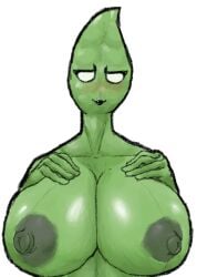 big_breasts big_nipples blush breast_grab breasts erect_nipples female green_body green_skin huge_breasts leaf nipples oc plant smile smiling_at_viewer smirk