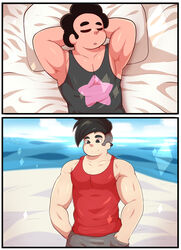 2boys clothed clothing comic duo fermrviper gay kaiko_(fermrviper) male male_only muscles muscular muscular_male steven_quartz_universe steven_universe yaoi